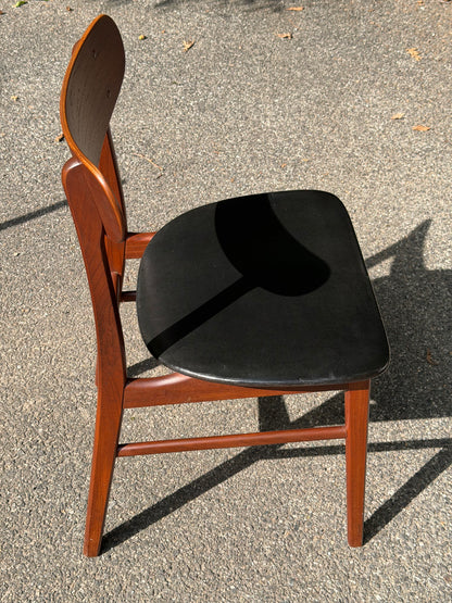 Pair of MCM Danish Teak Dining Chairs w/ Black Vinyl Seat