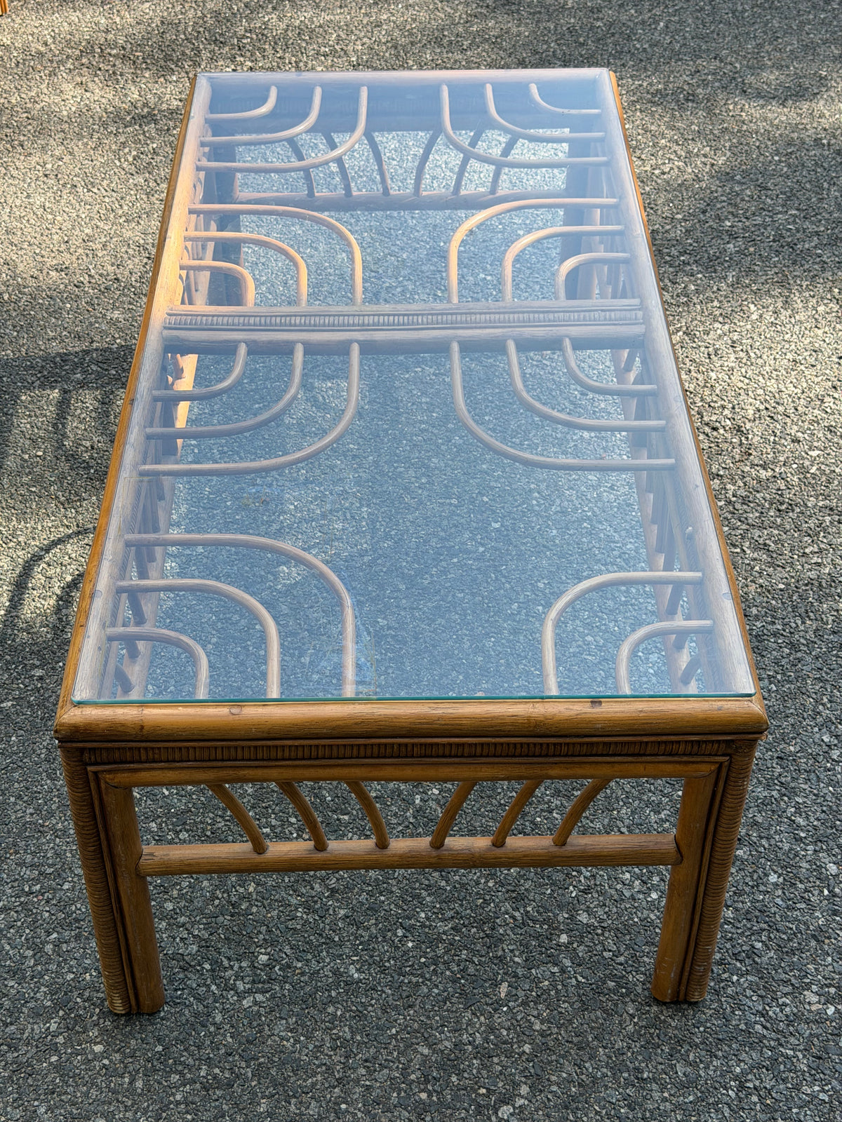 Rattan and Glass Rectangular Coffee Table