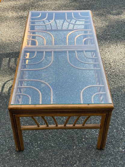 Rattan and Glass Rectangular Coffee Table