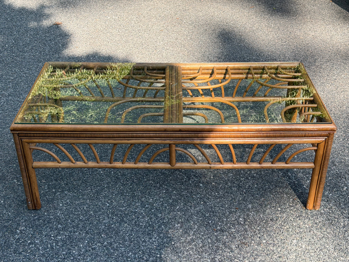 Rattan and Glass Rectangular Coffee Table