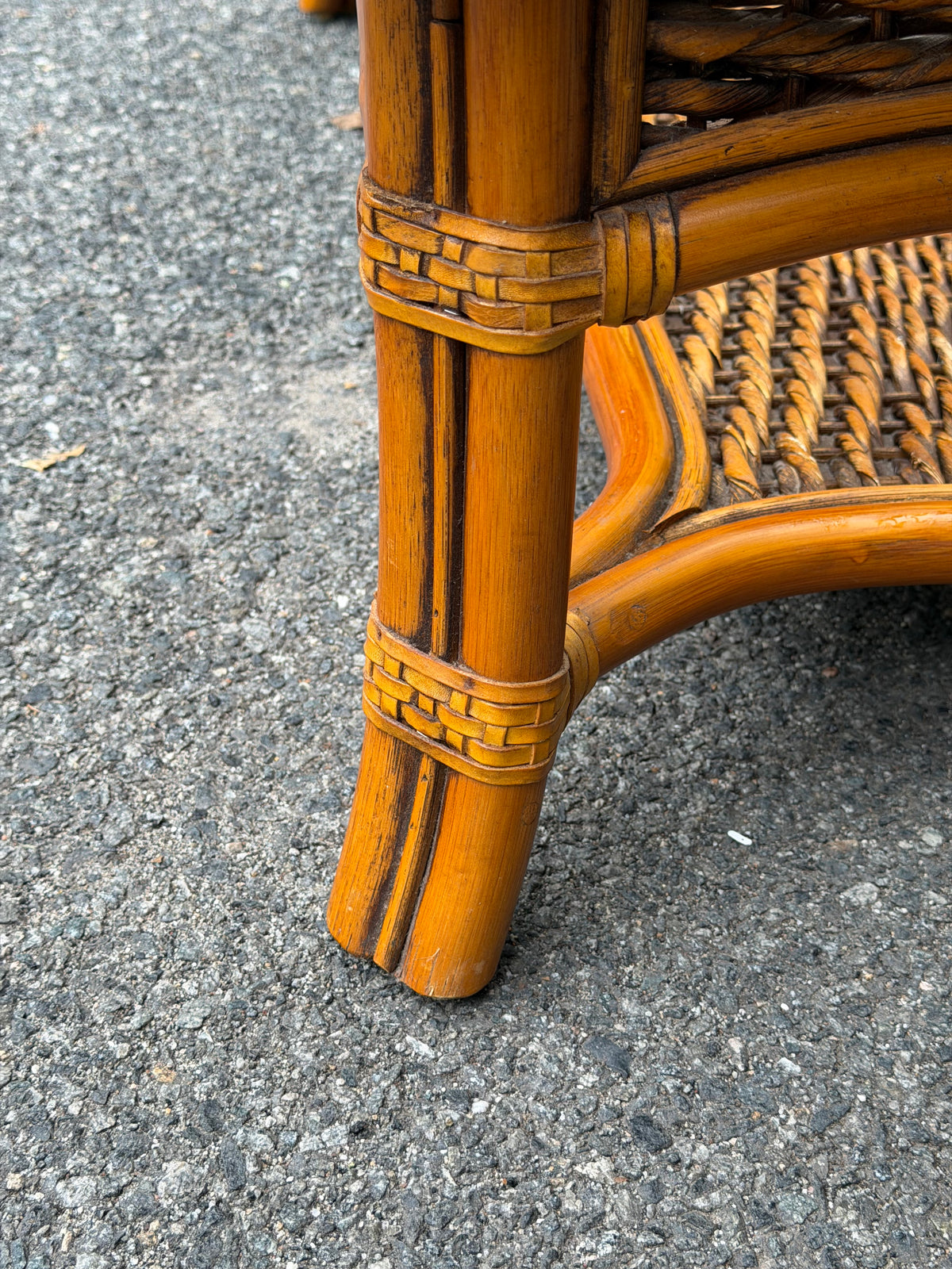 Rattan and Glass Rectangular Coffee Table w/ Woven Shelf