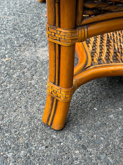 Rattan and Glass Rectangular Coffee Table w/ Woven Shelf