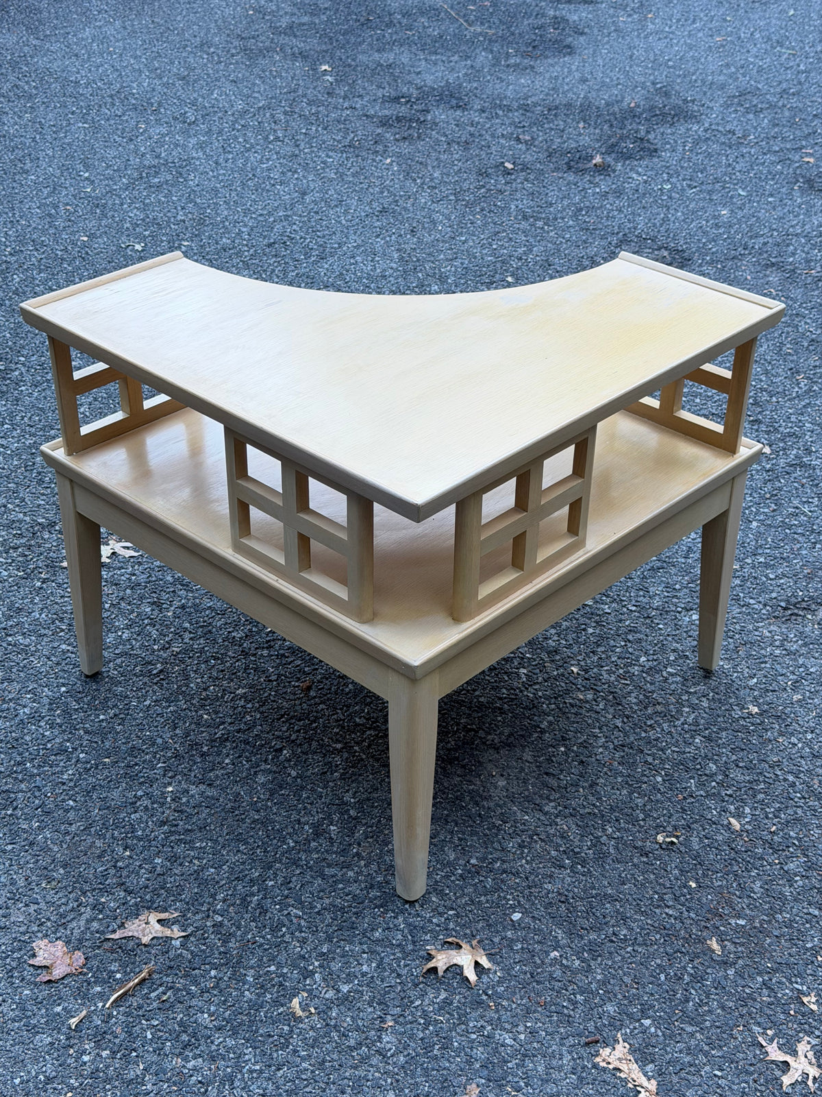 1960s MCM Blonde 2-Tier Corner Table