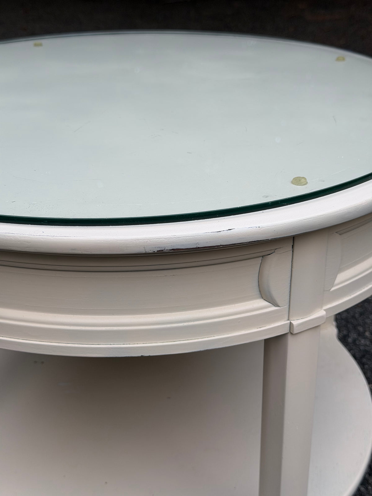 Neoclassical Round Two-Tier Side Table with Glass Top & Brass Sabots