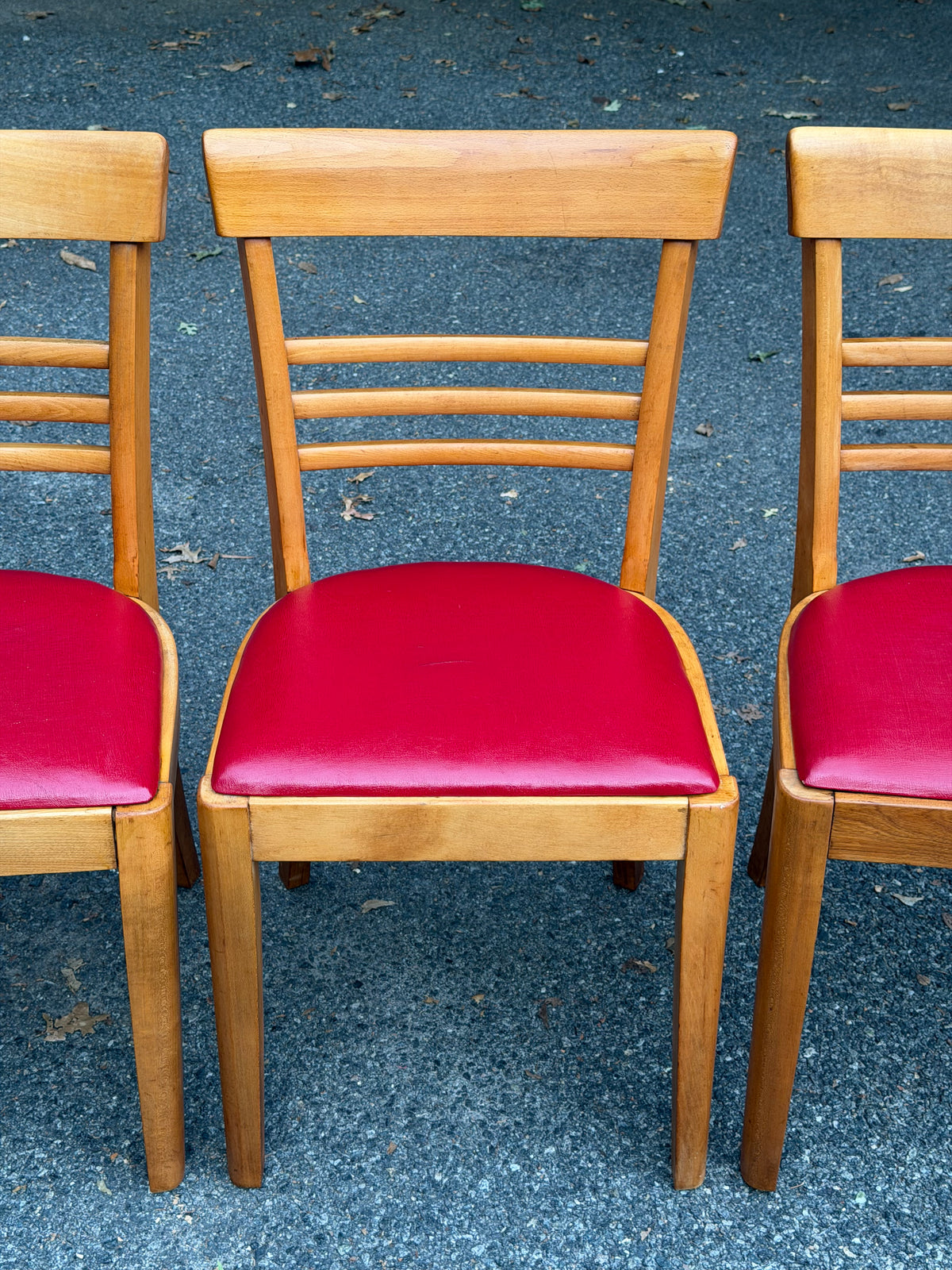 Set of 4 Hale Company MCM Solid Swedish Maple Red Vinyl Dining Chairs