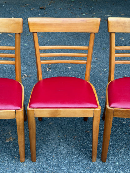 Set of 4 Hale Company MCM Solid Swedish Maple Red Vinyl Dining Chairs
