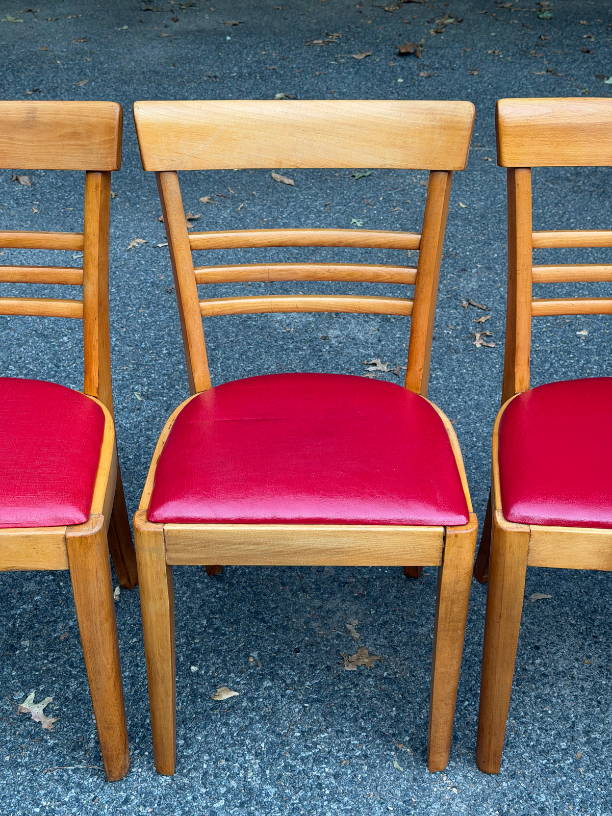Set of 4 Hale Company MCM Solid Swedish Maple Red Vinyl Dining Chairs