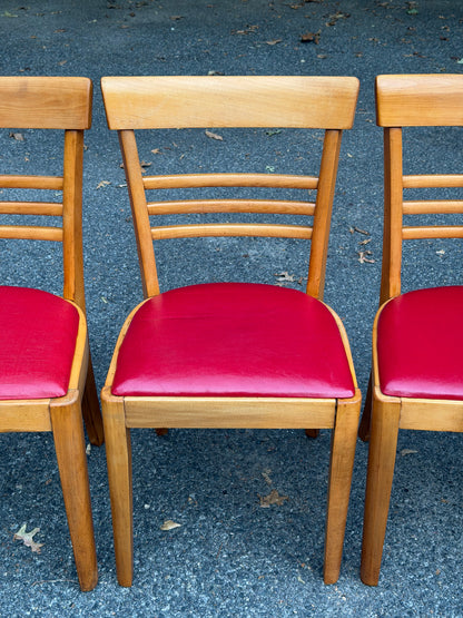 Set of 4 Hale Company MCM Solid Swedish Maple Red Vinyl Dining Chairs