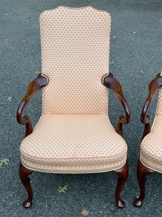 Pair of Vintage Hickory Chair Co. Queen Anne Lolling Armchairs