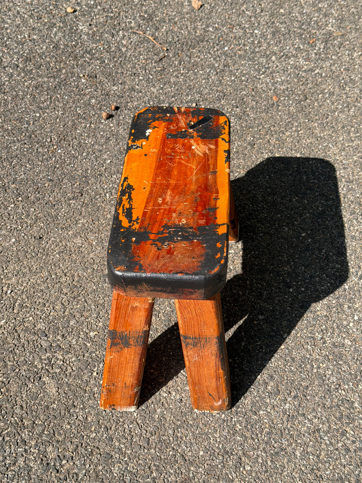 Primitive Farmhouse Wood Milking Stool w/ Distressed Black Finish