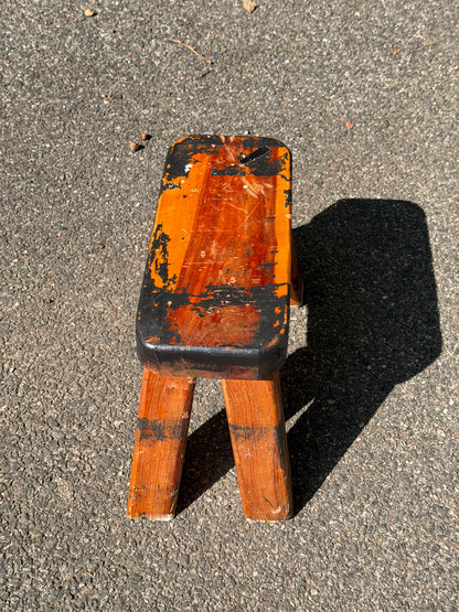 Primitive Farmhouse Wood Milking Stool w/ Distressed Black Finish