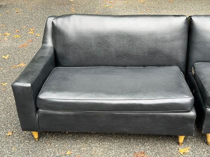 1960s MCM Black Vinyl 2-Piece Modular Sofa