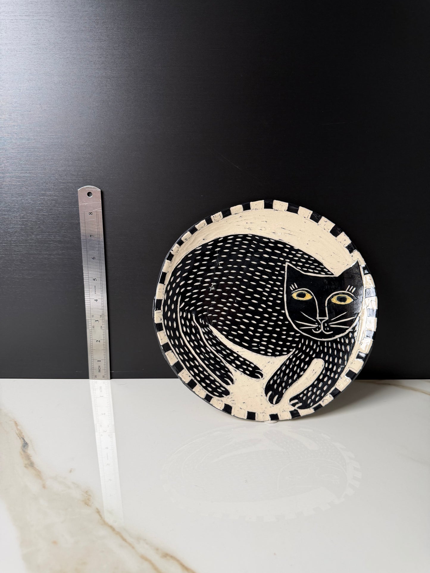 The Sgraffito-Style Studio Pottery Cat Plate