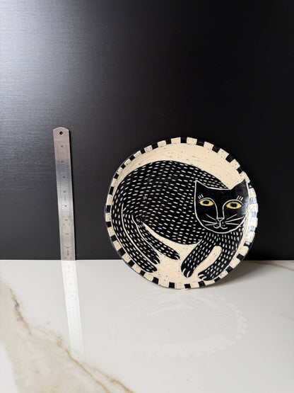 The Sgraffito-Style Studio Pottery Cat Plate