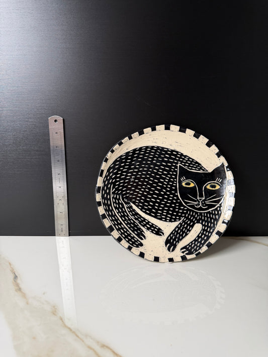 The Sgraffito-Style Studio Pottery Cat Plate